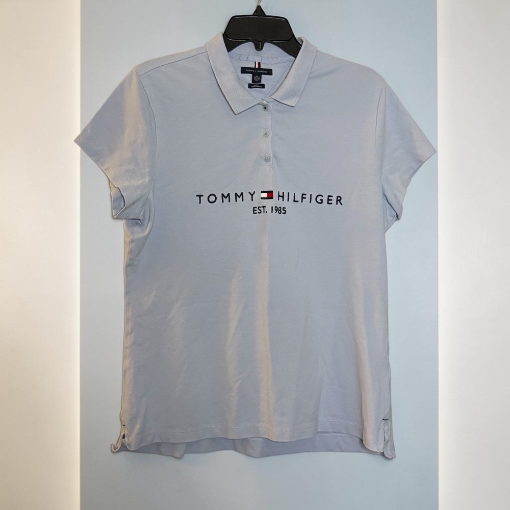 Tommy Hilfiger Womens Light Blue Logo Polo Shirt Slim Fit XL 76J3753